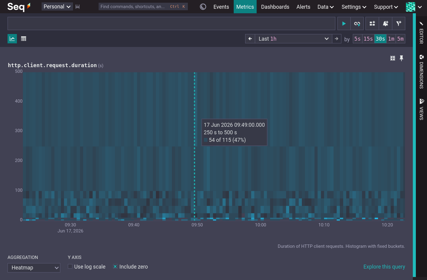 Seq Metrics user interface with heatmap chart expanded